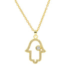 Iced Evil Eye Hamsa Pendant Necklace — Gold-Tone