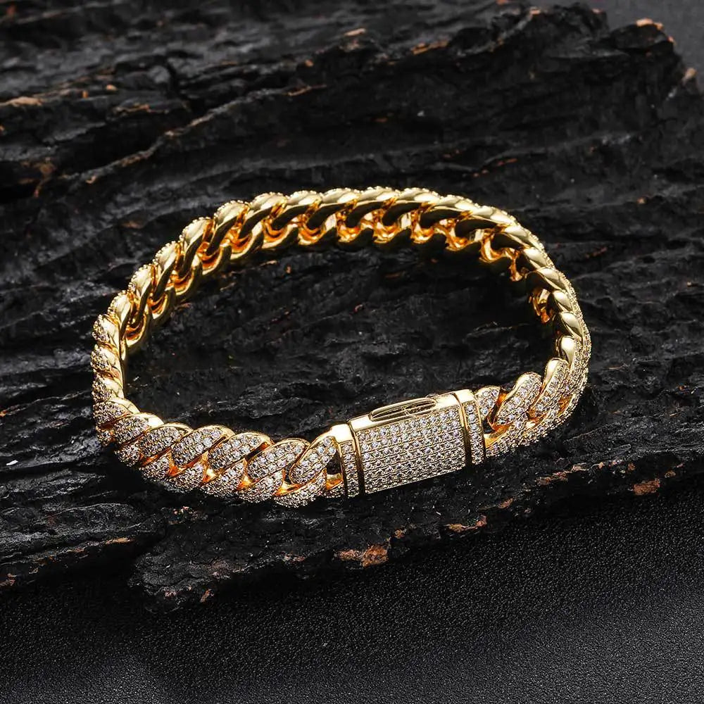 Luxury 24K 9999 Pure Gold real gold Hip Hop Full Diamond Necklace Width 10mm Double Rows Diamond Cuban Necklace Bracelet