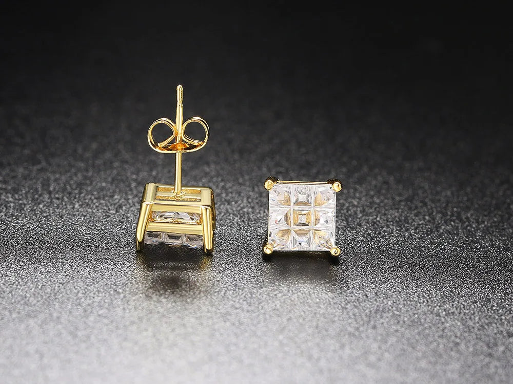 Gold Iced Out Square Zirconia Earrings Statement