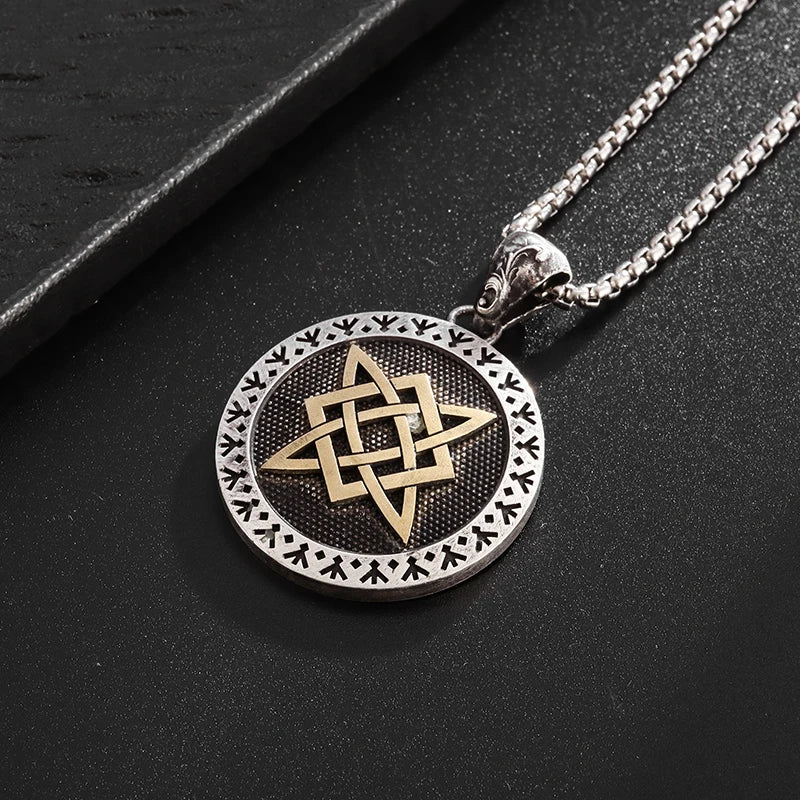 Retro Classic Celtic Knot Round Pendant Necklace for Men and Women Punk Hip-Hop Trend Amulet Jewelry