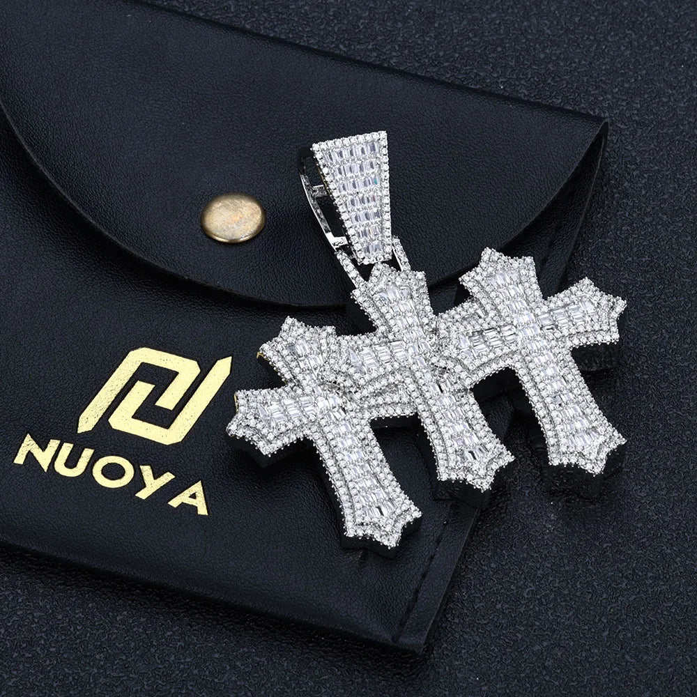 Two-Tone Cross Pendant Baguette Iced Out