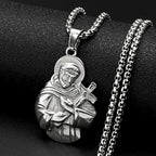 SAINT FRANCIS Hold Cross Pendant Necklace for Women Men Stainless Steel Gold Silver Color Christian Amulet Faith