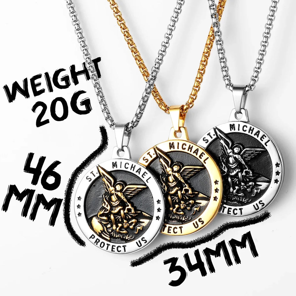 Arch Angel St.Michael Men Necklaces Stainless Steel Pendant Chain Powerful Amulet Vintage Cool Women Jewelry Gifts