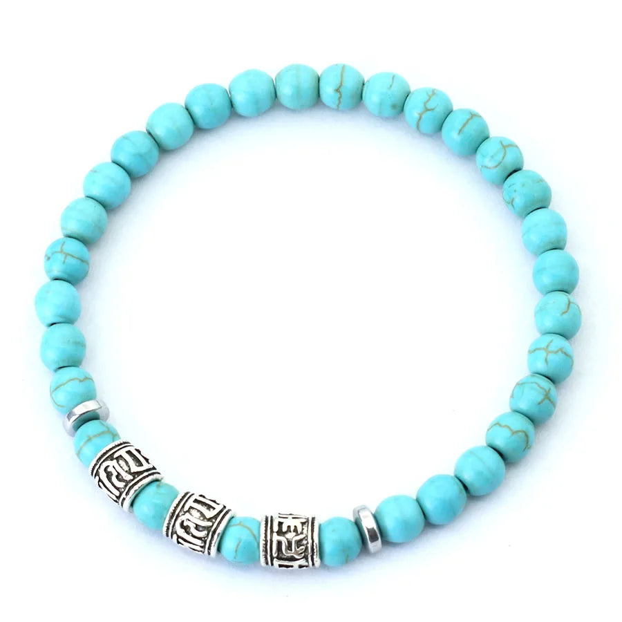 Vintage Mens Bracelet Beaded Om Mani Padme Hum Mantra Braslet Viking Jewelry Accessories Natural Lava Tiger Eyes Stone