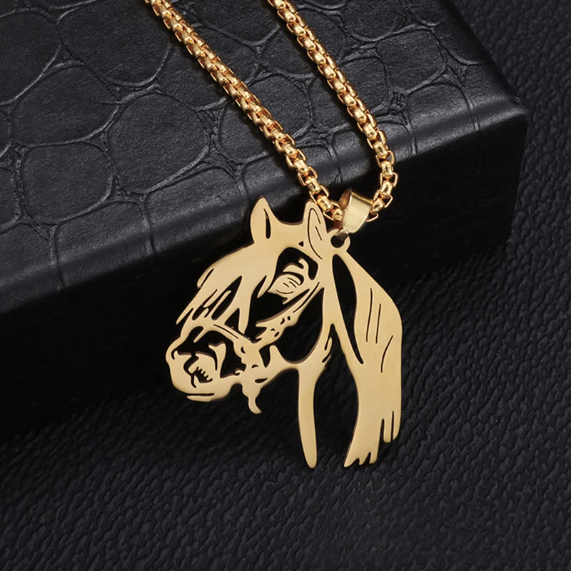 Gold Horse Head Pendant Necklace Box Chain