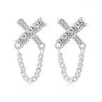 Iced Out Cross Stud Earrings — Silver