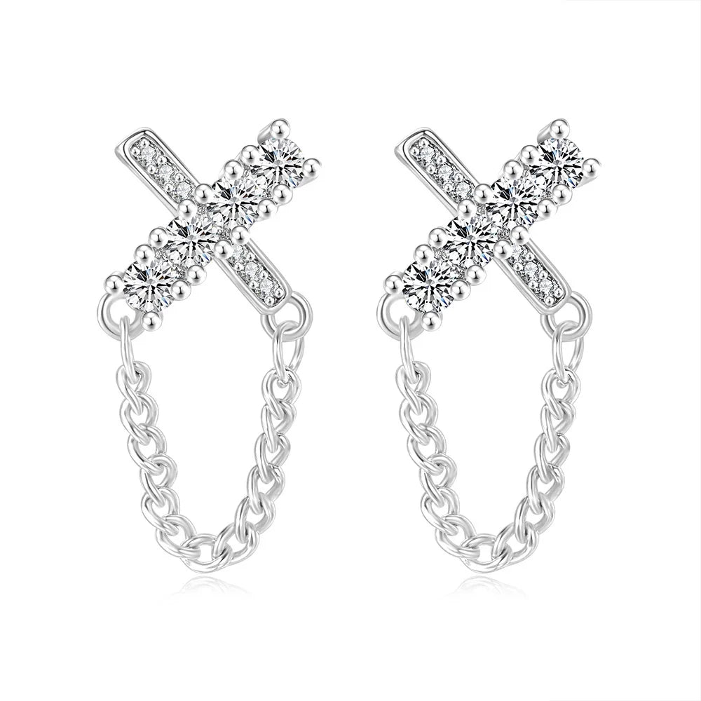 Iced Out Cross Stud Earrings — Silver
