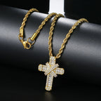 Cross Pendant Rope Box Chain Necklace Iced Out CZ