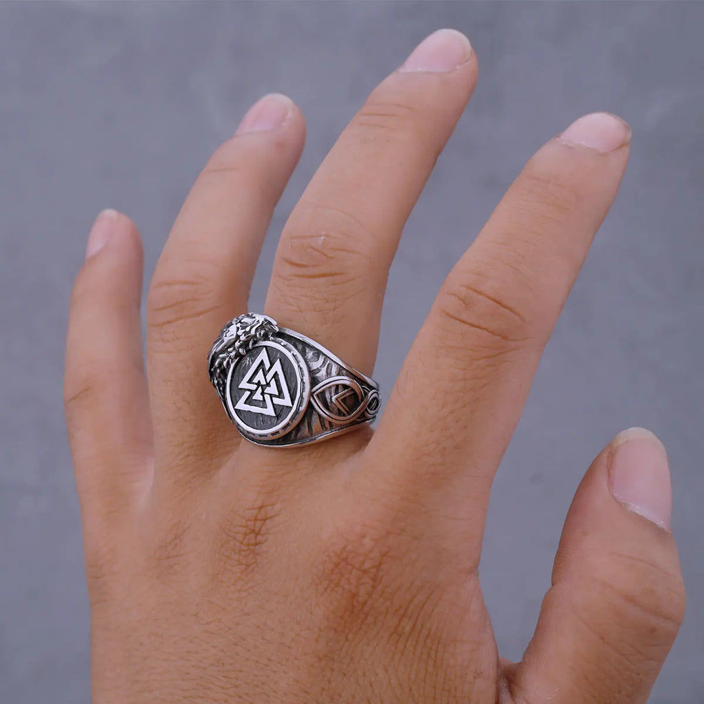 Stainless Steel Viking Valknut Ring Men's Crow Rune Amulet Punk Hip Hop Fashion Handmade Boutique Ring Jewelry Gift