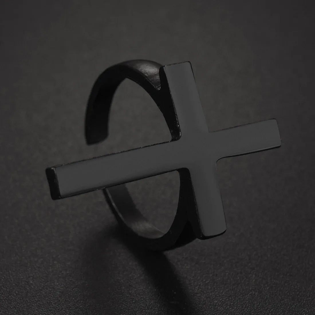 Vintage Goth Black Cross Open Ring for Men Women — Black-Tone