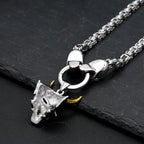 Gold Ox Horn Bodhi Demon Tooth Pendant Stainless Steel Double Skull Byzantine Necklace Hiphop Skull Demon Mask Necklace Gift