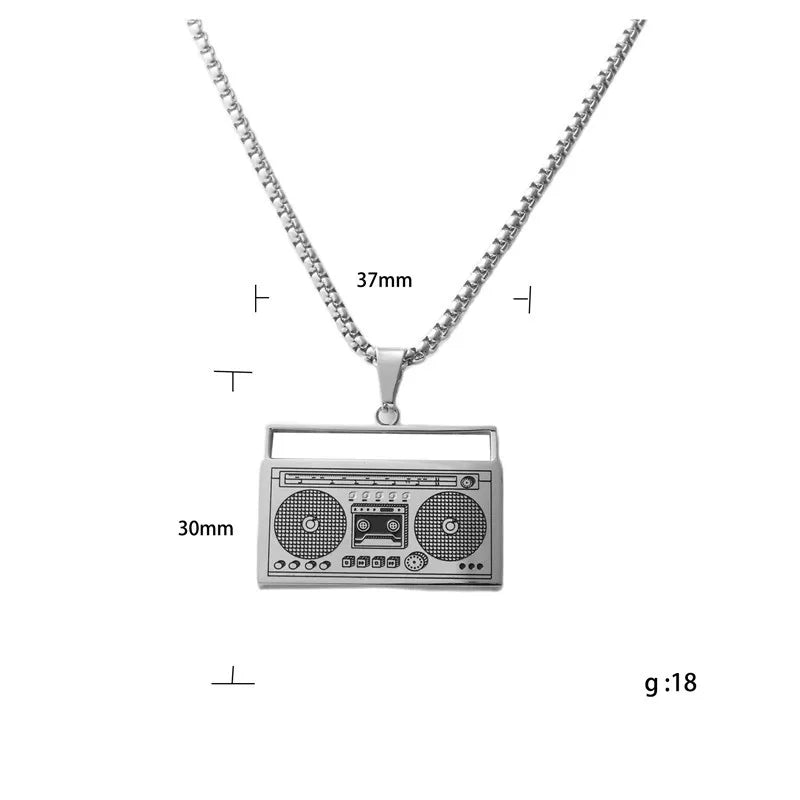 Punk Hip Hop Cassette Necklace Vintage Stainless Steel Men Necklace Chain Fashion Nightclub Rock Jewelry Gift