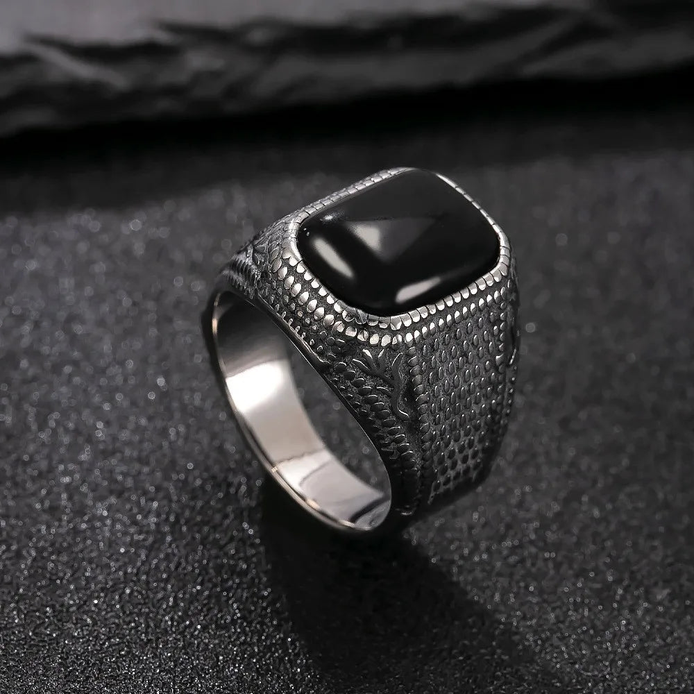 Natural 10*12mm Big Black Agate Stone Vintage Ring For Men Women,Noble Atmospheric Temperament Silver Plated Jewelry Rings Gifts