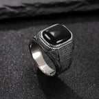 Natural 10*12mm Big Black Agate Stone Vintage Ring For Men Women,Noble Atmospheric Temperament Silver Plated Jewelry Rings Gifts
