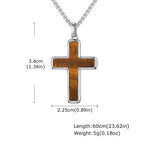Classic Stainless Steel Cross Pendant Necklace, Turquoise Black Agate Tiger Eye Natural Stone Vintage Fashion Jewelry for Men