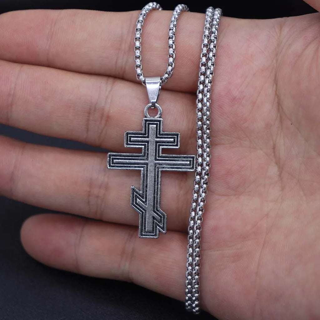 Russian Orthodox Byzantine Cross Pendant Necklace — Zinc Alloy