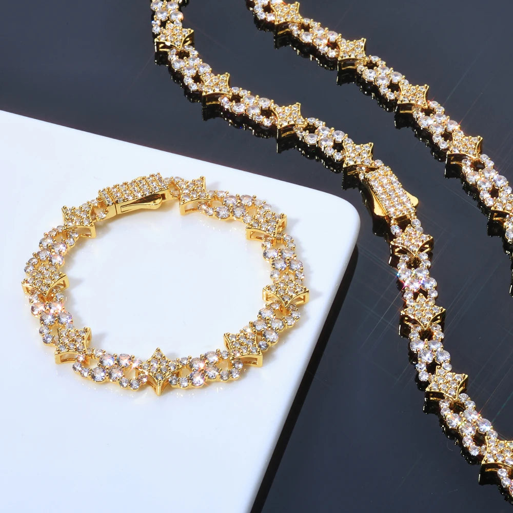 Iced Out Star Chain Necklace Four-Pointed Zircon