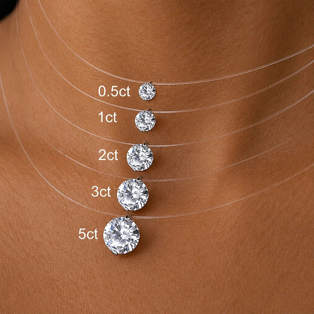 D VVS1 0.5-5CT Moissanite Diamond S925 Sterling Silver Invisible Transparent Fishing Line Clavicle Chain Necklace for