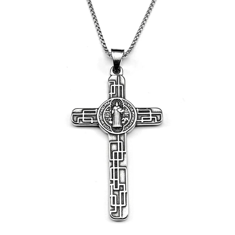 Catholic Saint Benedict Cspb Medal Pendant Necklace for Women Men Stainless Steel Silver Color Chain Jewery san benito Gift