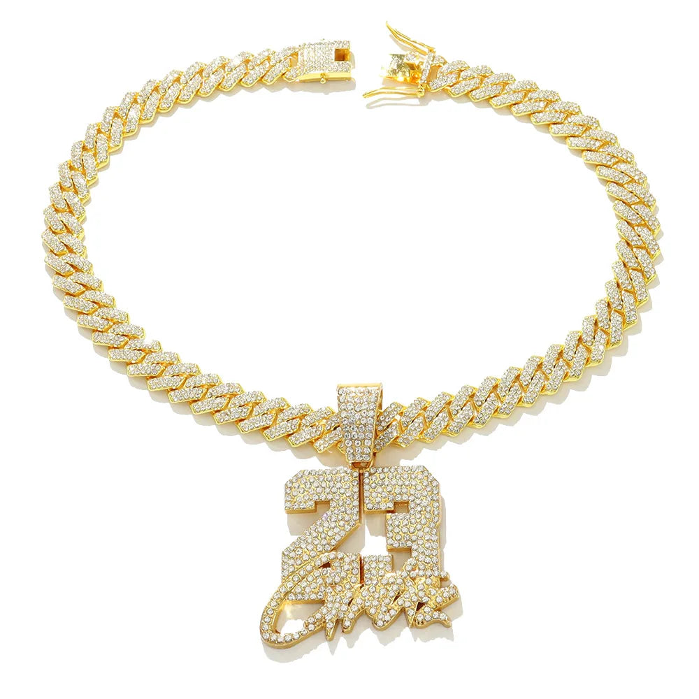 New Fashionable Men Hip Hop Number 23 Pendant Necklace With 13mm Cuban Chain HipHop Alloy Iced Out Bling Necklaces