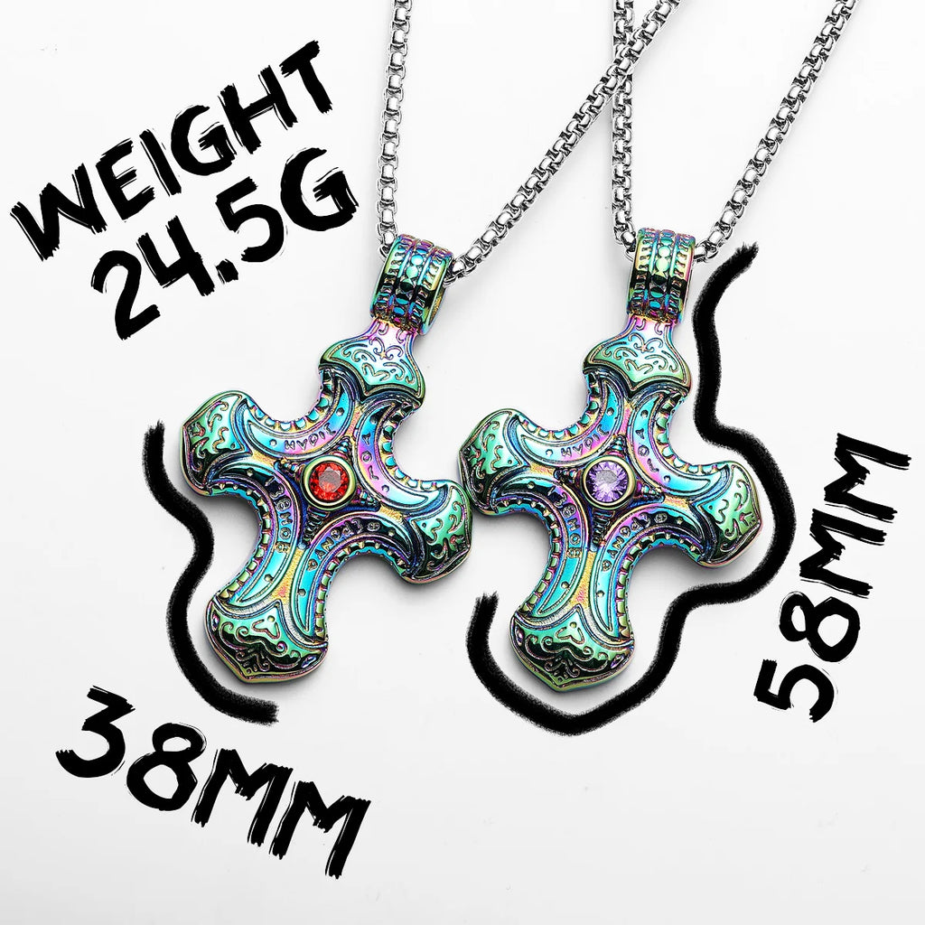 Cross Gemstone Pendant — Stainless Steel