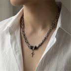 Silver Cross Pendant Chain Necklace Titanium Steel