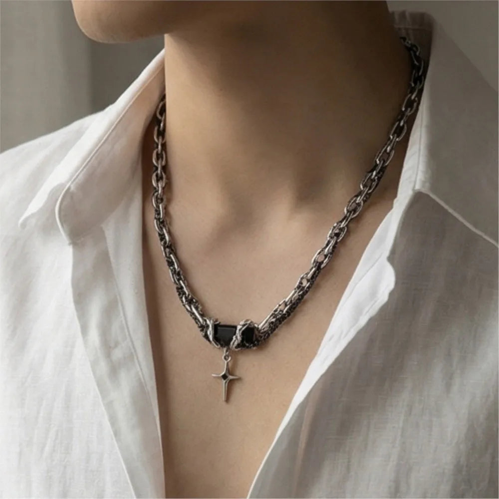 Silver Cross Pendant Chain Necklace Titanium Steel