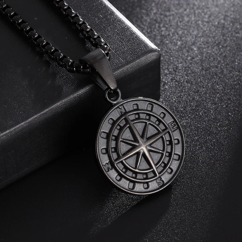 Vegvisir Nordic Rune Compass Pendant Necklace — Zinc Alloy