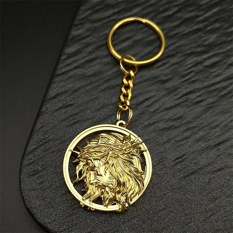 Jesus Crown of thorns Men's Necklace Stainless Steel Gold Color Chain Crucifix Medal Male Neckalces Religious Jewelry