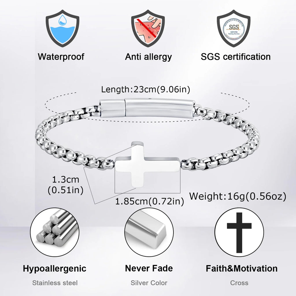 Cross Ball Chain Link Bracelet — Stainless Steel