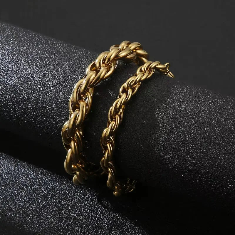 7/11mm Twisted Chain Bracelet for Men Woman Stainless Steel Charm Men's Wristband Gold Color Bangles Bracelets Jewelry