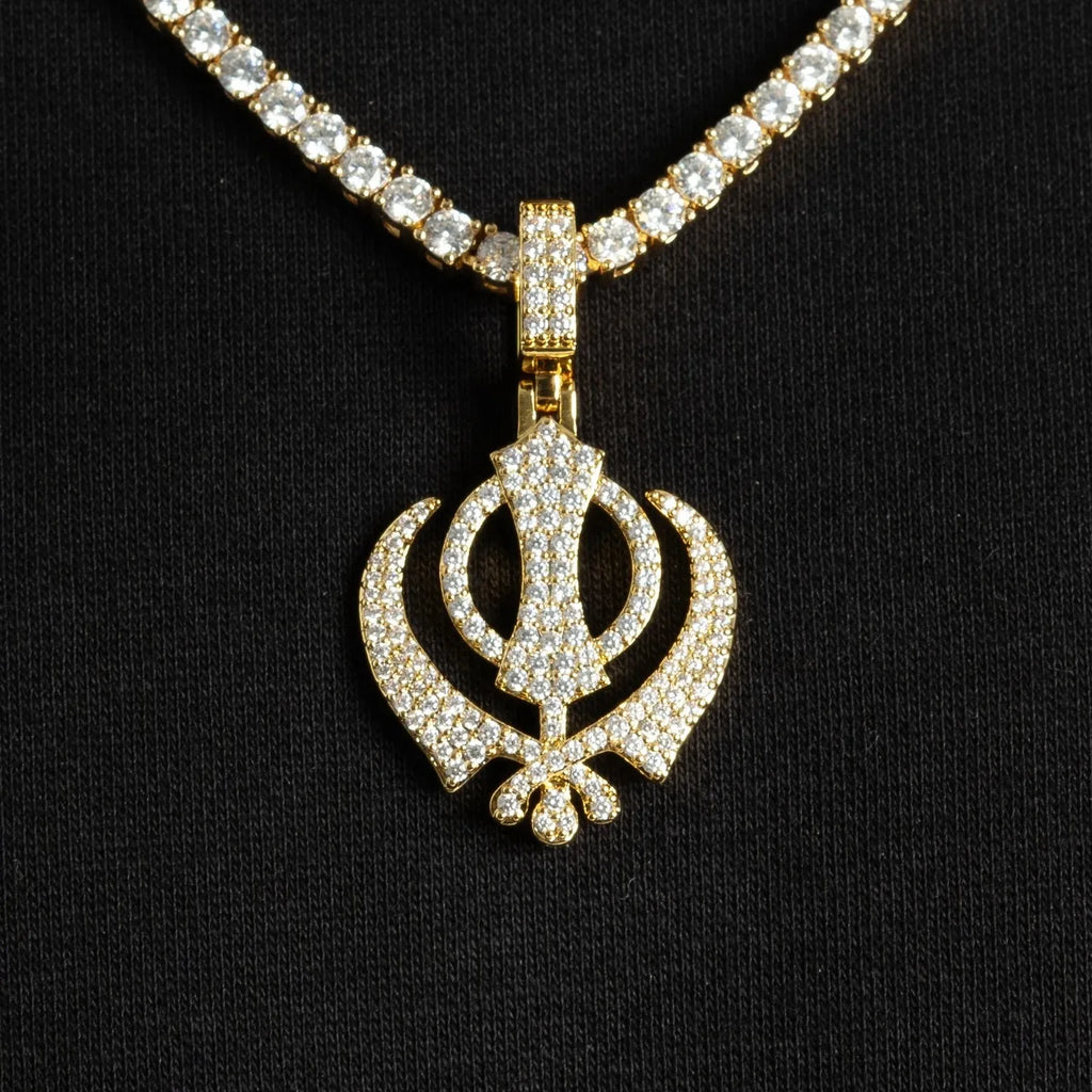 Khanda Gold Pendant Tennis Necklace
