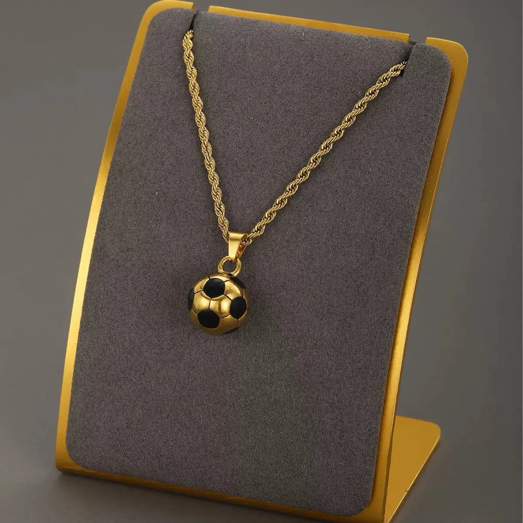 Luxury 24K 9999 Pure Gold real gold Solid Football Pendant Men's Twist Necklace