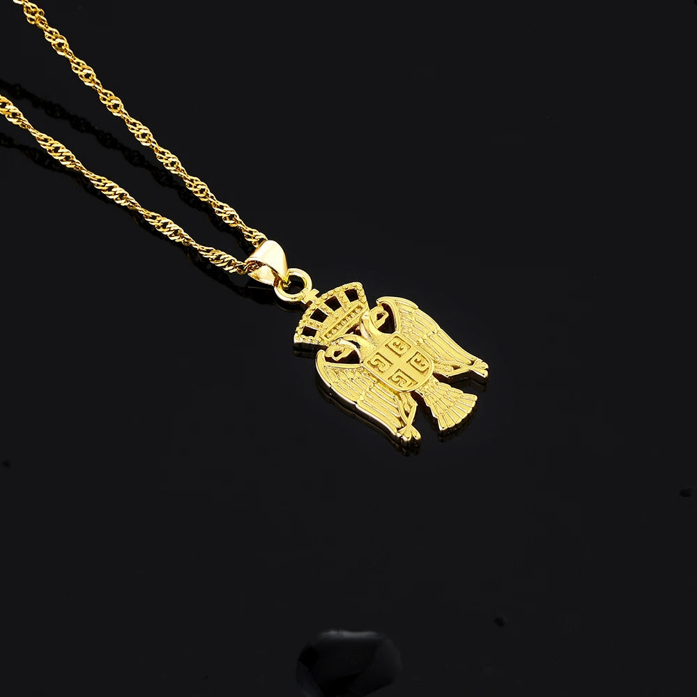 Republic of Serbia Eagle Pendant Necklaces for Women Men Silver Color/Gold Color Srbija Jewelry Serbian Gift