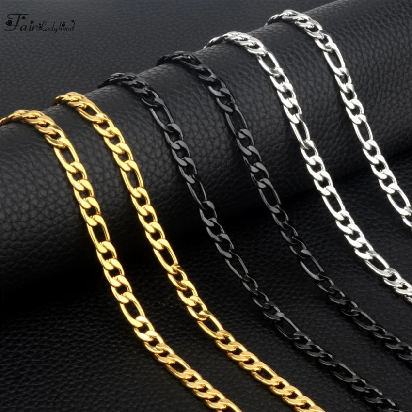 Fashion New Figaro Chain Necklace For Men Punk Silver Color Stainless Steel Long Necklace Men Hip Hop Jewelry Gift