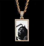 Iced Out Photo Pendant Necklace Rectangle