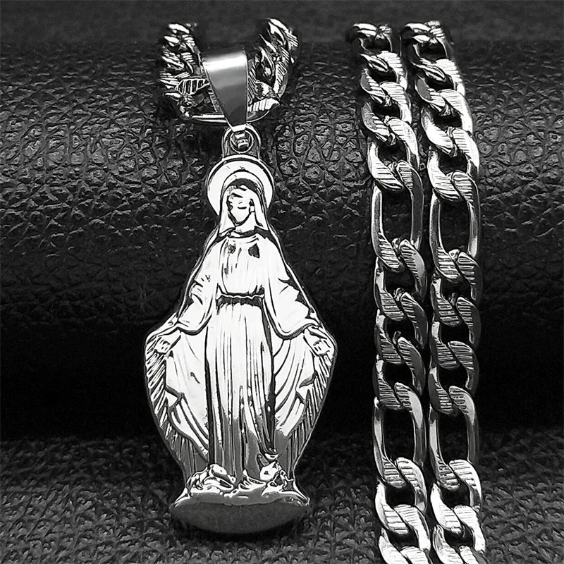 Virgin Mary Pendant Necklace — Silver