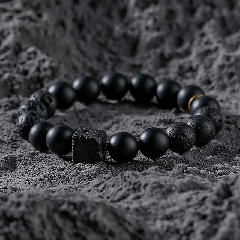 Block Volcanic Lava Stone Bracelet Men Black Classic Matte Obisidian Labradorite Bead Jewelry Women Birthday Gift for