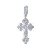 Silver Iced Out CZ Cross Star Link Chain Necklace