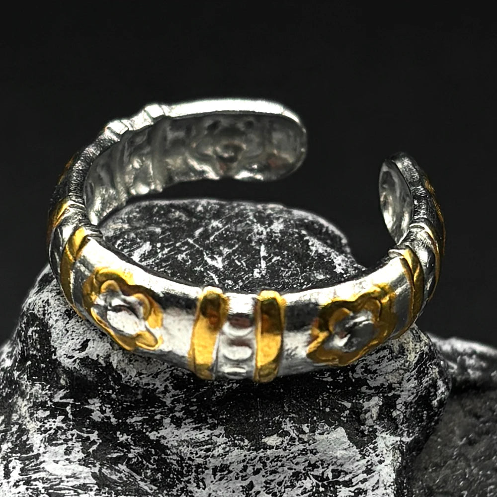 Two-Tone Ring Punk Contrast Rivet Vintage Finger