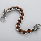 Punk Rocker Dragon Head Bracelet Man Braided Genuine Leather & 316l Stainless Steel Men's Wrist Strap Bracelets Handles
