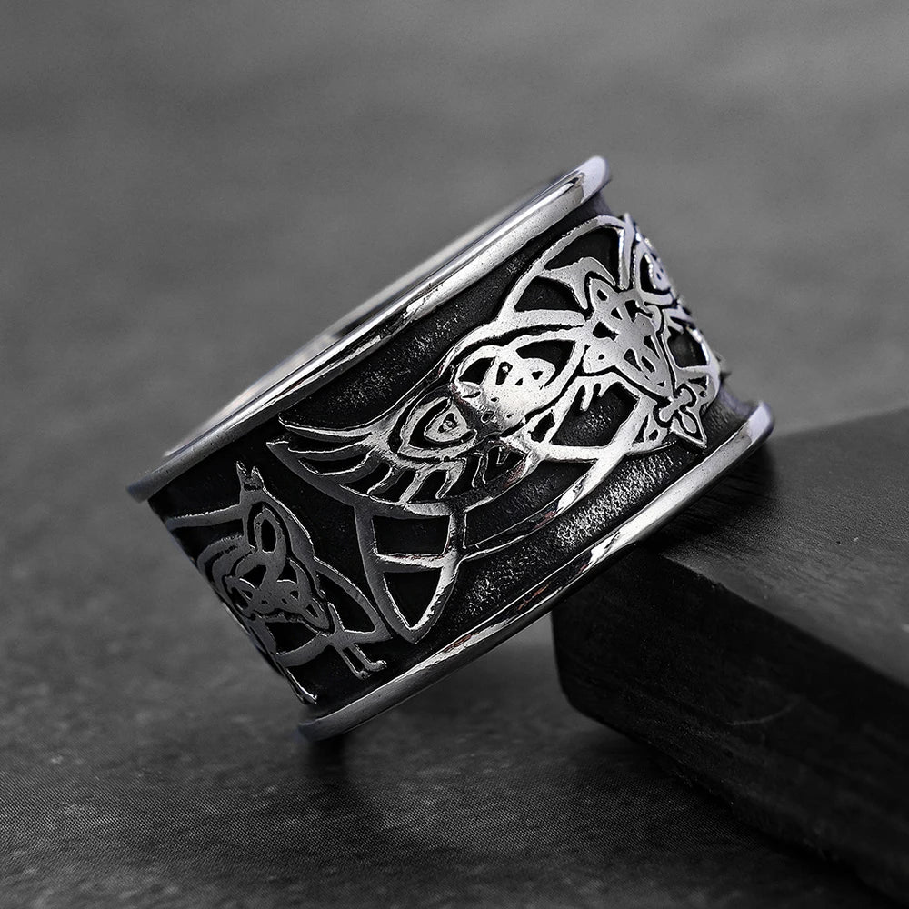 Norse Wolf Ring — Stainless Steel Knot Detail
