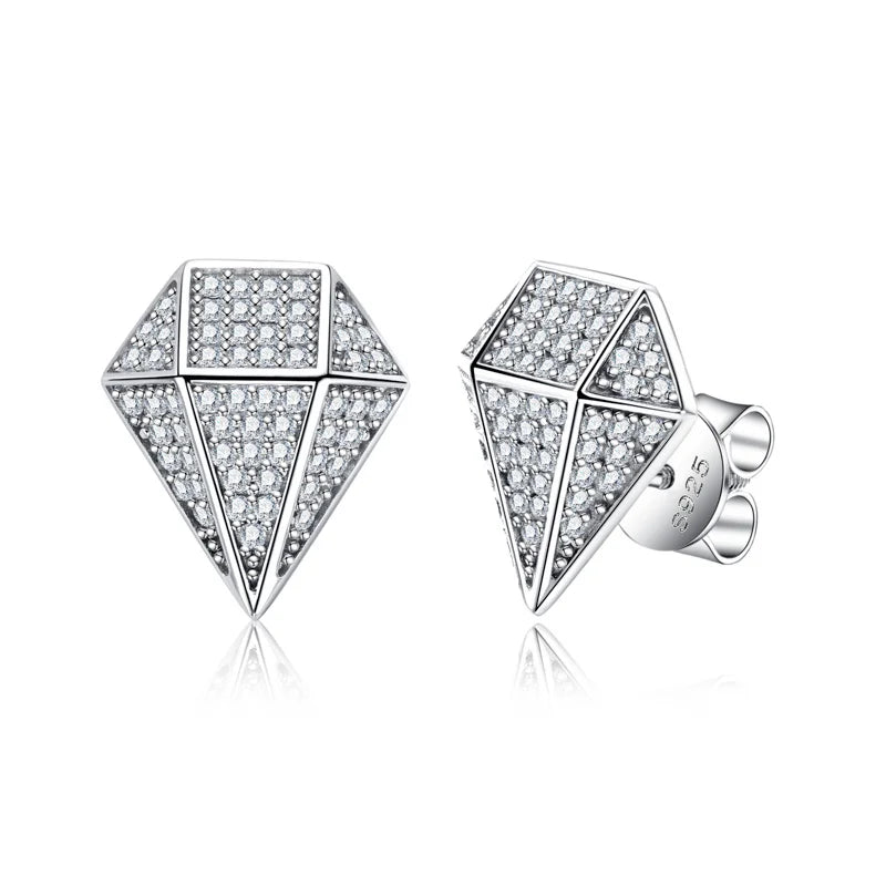 Iced Out Rhombus Stud Earrings — 925 Silver