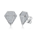 Iced Out Rhombus Stud Earrings — 925 Silver