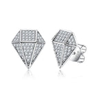 Iced Out Rhombus Stud Earrings — 925 Silver