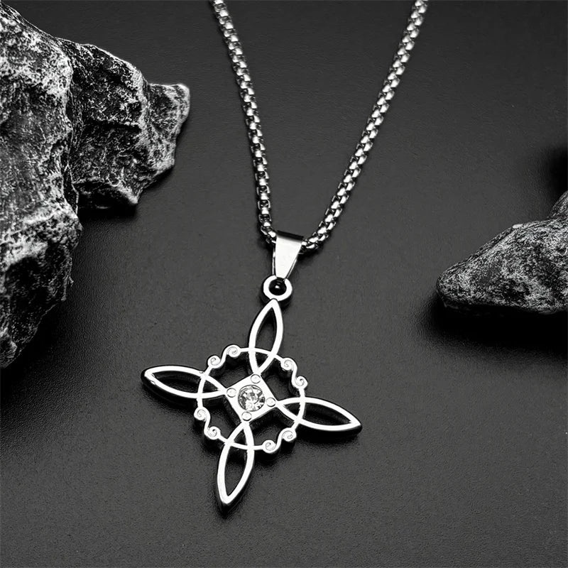 Knot Silver Pendant Witch Rhinestones Wicca Magic