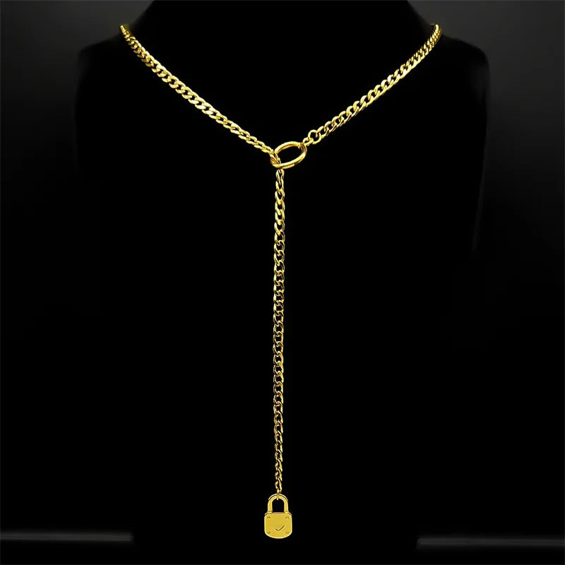 Heart O-Ring Long Chain Necklace — Stainless Steel