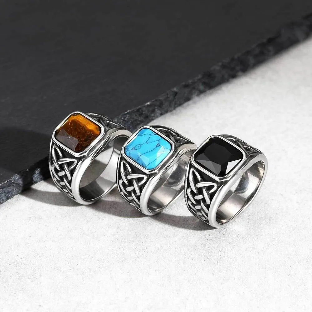 Viking Knot Natural Stone Signet Ring