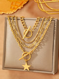 DOTIFI Stainless Steel Fashion Hip Hop Personalized Trend Kpop Exquisite Design Men's Multi-Layer Star OT Clasp Necklace Set