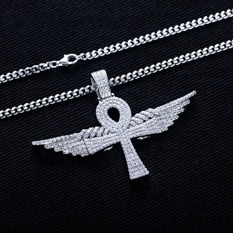 Iced Out Angel Wing Cross Pendant — 925 Silver